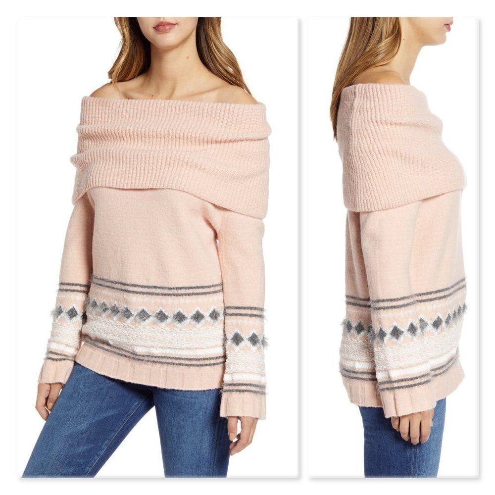 Caslon Fair Isle Convertible Cowl Neck Sweater
